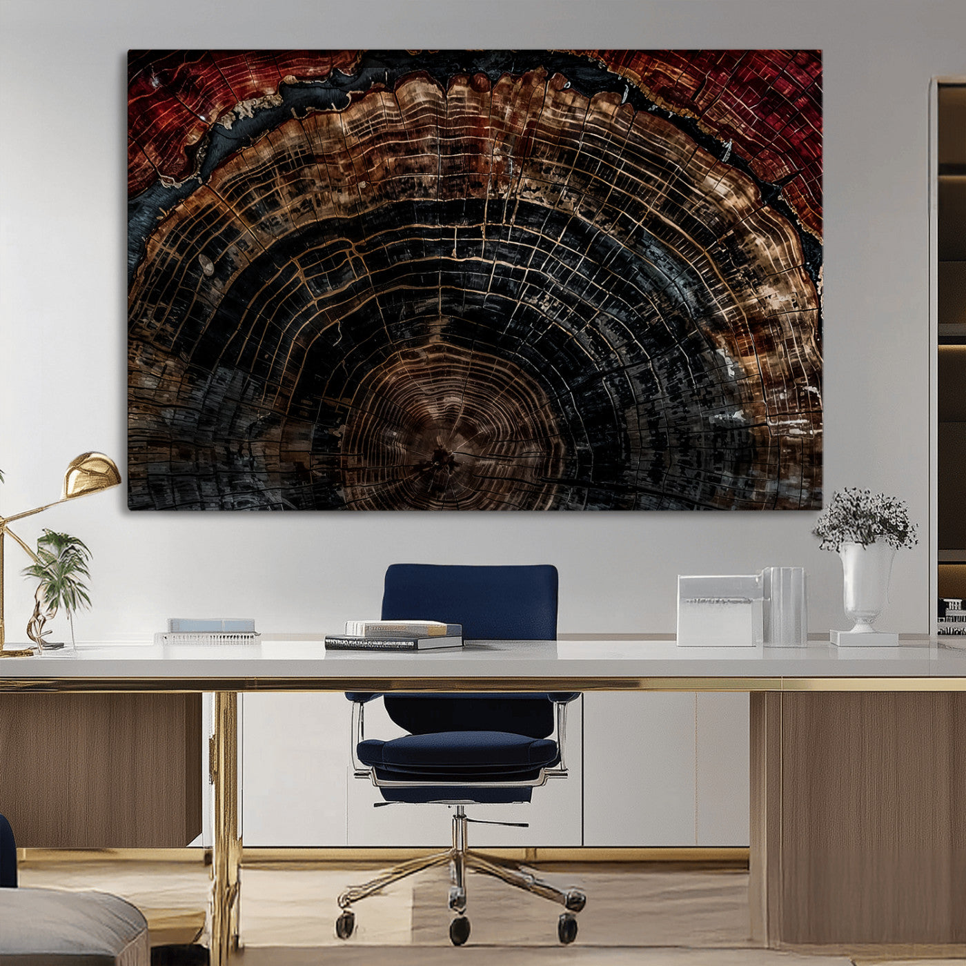 43686762-MGV-CV-36X24-Dark Wood Ring Wall Art Canvas Print, Framed Abstract Wood Tree Art Picture Print, Rustic Tree Slice Perfect Rustic Decor Artwork