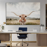 80054319-MGV-CV-36X24-Longhorn Wall Art – Rustic Western Canvas Print, Majestic Bull Artwork for Farmhouse, Ranch or Living Room