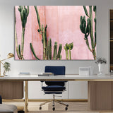 93119502-MGV-CV-36X24-Tall Cactus Wall Art Canvas Print, Framed Pink Wall Art Picture Print, Cactus Lines Perfect Modern Desert Decor Artwork