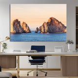 72996116-MGV-CV-36X24-El Arco Wall Art Canvas Print, Framed Cabo Rocks Art Picture Print, Ocean Arch Perfect Golden Coastal Landmark Decor Artwork