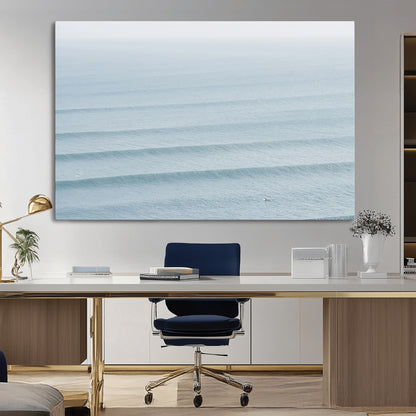 47814787-MGV-CV-36X24-Ocean Waves Wall Art Canvas Print, Framed Solo Surfer Art Picture Print, Wave Lines Perfect Minimalist Ocean Decor Artwork