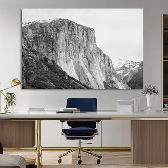 39393420-MGV-CV-36X24-El Capitan Wall Art Canvas Print, Framed Yosemite Cliff Art Picture Print, Monochrome Mountain Perfect Monochrome Sierra Decor