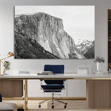 39393420-MGV-CV-36X24-El Capitan Wall Art Canvas Print, Framed Yosemite Cliff Art Picture Print, Monochrome Mountain Perfect Monochrome Sierra Decor