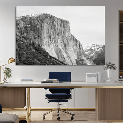39393420-MGV-CV-36X24-El Capitan Wall Art Canvas Print, Framed Yosemite Cliff Art Picture Print, Monochrome Mountain Perfect Monochrome Sierra Decor