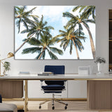 87247012-MGV-CV-36X24-Skyward Palm Trees Wall Art Canvas Print, Framed Tropical Sky Art Picture Print, Coconut Palm Perfect Tropical Skyview Decor