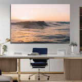 46299358-MGV-CV-36X24-Sunset Waves Wall Art Canvas Print, Framed Ocean Horizon Art Picture Print, Golden Water Perfect Golden Hour Coastal Decor Artwork