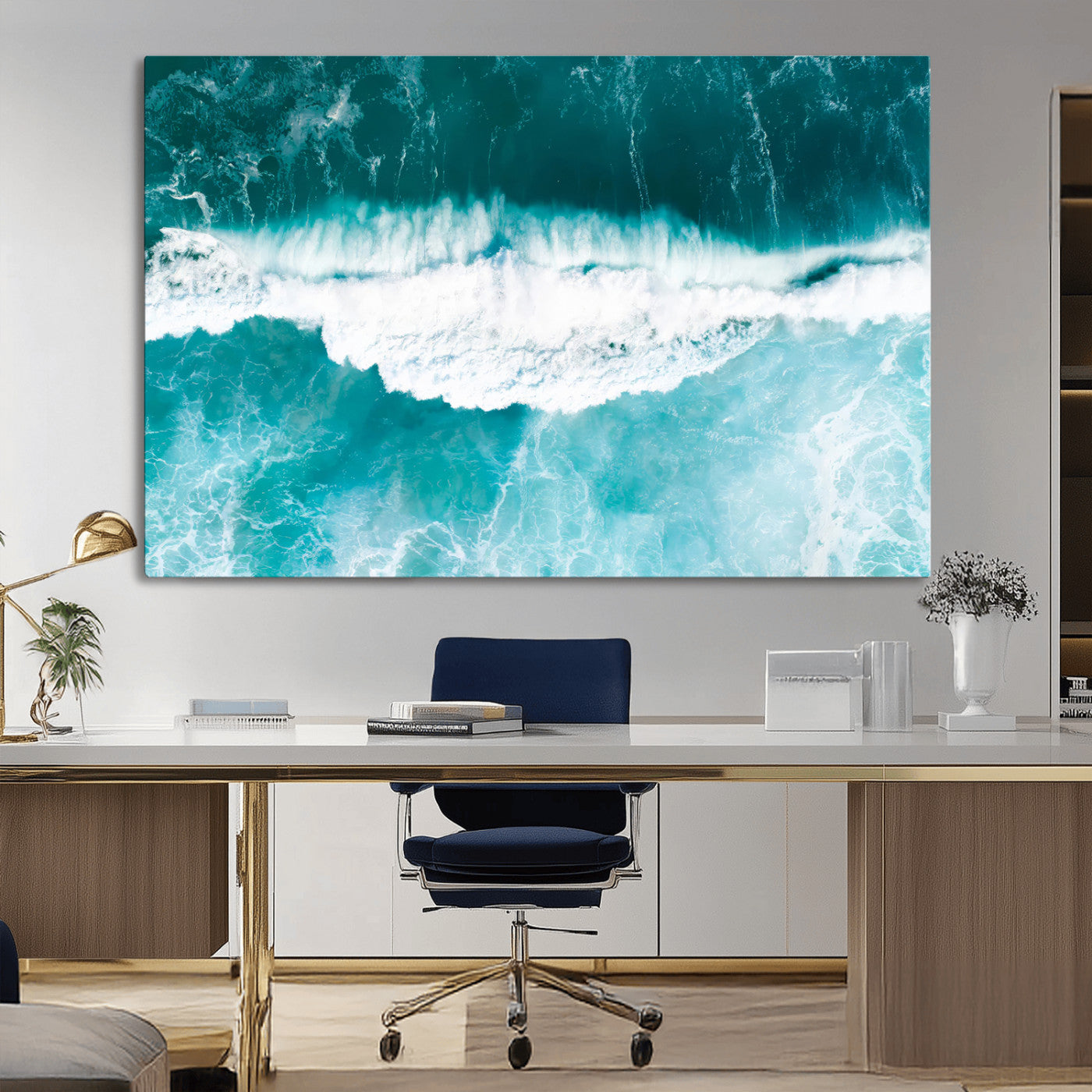 23828594-MGV-CV-36X24-Aerial Waves Wall Art Canvas Print, Framed Ocean Break Art Picture Print, Sea Foam Perfect Tropical Coastal Decor Artwork