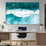 23828594-MGV-CV-36X24-Aerial Waves Wall Art Canvas Print, Framed Ocean Break Art Picture Print, Sea Foam Perfect Tropical Coastal Decor Artwork