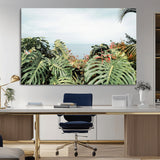 45700479-MGV-CV-36X24-Monstera Leaves Wall Art Canvas Print, Framed Tropical Ocean Art Picture Print, Tropical Foliage Perfect Tropical Coastal Jungle