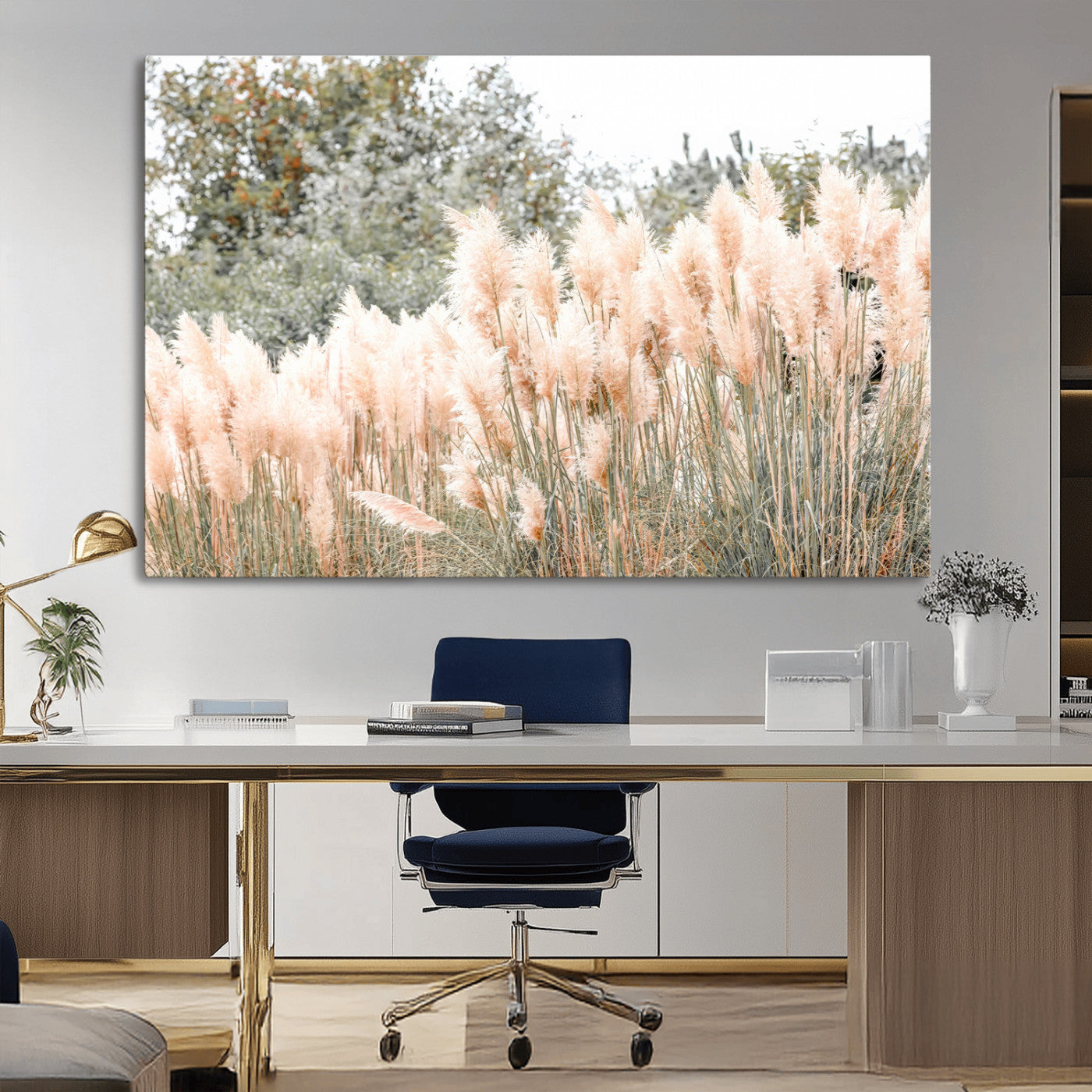 21826392-MGV-CV-36X24-Pampas Grass Wall Art Canvas Print, Framed Soft Pampas Art Picture Print, Pastel Grasses Perfect Soft Neutral Boho Decor Artwork