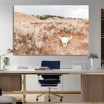97234735-MGV-CV-36X24-Rustic Bones Wall Art Canvas Print, Framed Desert Sage Art Picture Print, Prairie Skull Perfect Minimal Rustic Decor Artwork