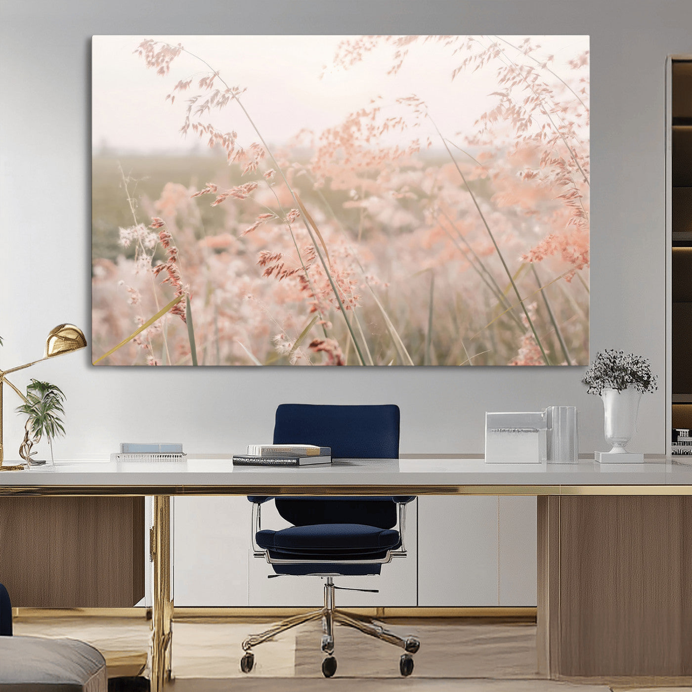 79164340-MGV-CV-36X24-Pastel Grasses Wall Art Canvas Print, Framed Soft Meadow Art Picture Print, Field in Breeze Perfect Pastel Minimal Decor Artwork