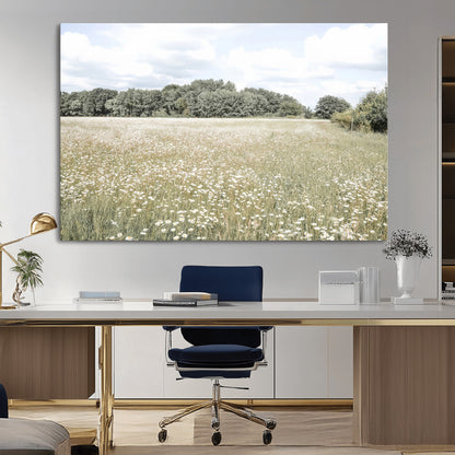 43258946-MGV-CV-36X24-Daisy Field Wall Art Canvas Print, Framed Pastel Flower Art Picture Print, Meadow Bloom Perfect Scandinavian Minimalist Decor