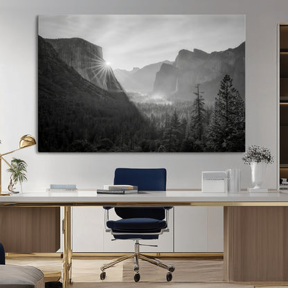 39278955-MGV-CV-36X24-Yosemite Valley Wall Art Canvas Print, Framed El Capitan Art Picture Print, Misty Mountain Perfect Modern Rustic Decor Artwork
