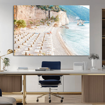 84816639-MGV-CV-36X24-Mediterranean Beach Wall Art Canvas Print, Framed Airy Coastal Art Picture Print, Summer Shore Perfect Coastal Retreat Decor