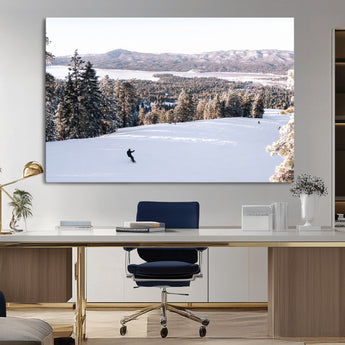 79857868-MGV-CV-36X24-Snowy Mountain Wall Art Canvas Print, Framed Ski Slope Art Picture Print, Winter Forest Perfect Modern Rustic Decor Artwork