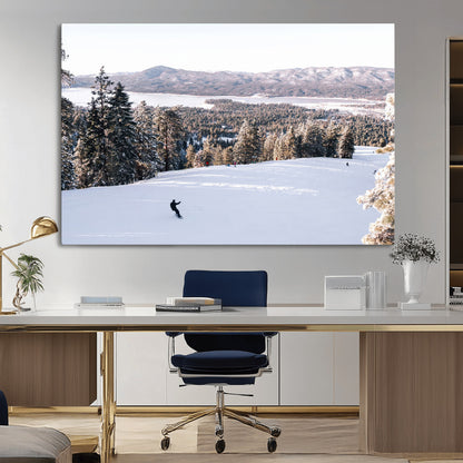 79857868-MGV-CV-36X24-Snowy Mountain Wall Art Canvas Print, Framed Ski Slope Art Picture Print, Winter Forest Perfect Modern Rustic Decor Artwork