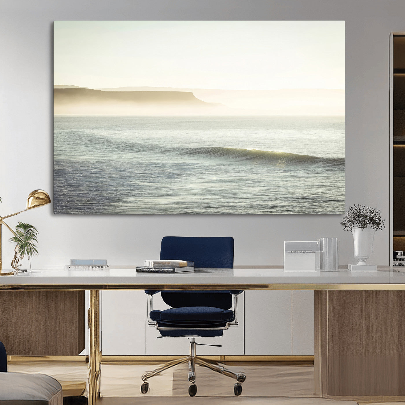 39310633-MGV-CV-36X24-Coastal Cliffs Wall Art Canvas Print, Framed Misty Ocean Art Picture Print, Morning Light Perfect Minimalistic Coastal Decor