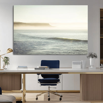 39310633-MGV-CV-36X24-Coastal Cliffs Wall Art Canvas Print, Framed Misty Ocean Art Picture Print, Morning Light Perfect Minimalistic Coastal Decor