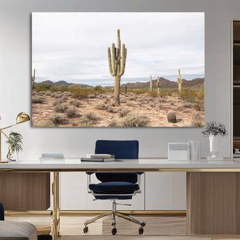 96147924-MGV-CV-36X24-Saguaro Cactus Wall Art Canvas Print, Framed Desert Cactus Art Picture Print, Earthy Desert Perfect Southwestern Boho Decor