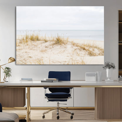 13146857-MGV-CV-36X24-Beach Dunes Wall Art Canvas Print, Framed Soft Horizon Art Picture Print, Coastal Grass Perfect Minimalist Coastal Decor Artwork