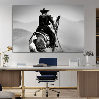 83102464-MGV-CV-36X24-Western Cowboy Wall Art Canvas Print, Framed Monochrome Horse Art Picture Print, Western Equestrian Perfect Rustic Western Decor