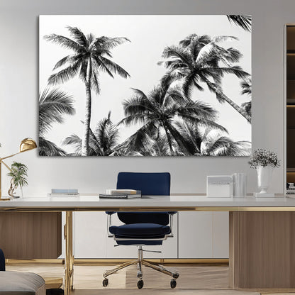 46641801-MGV-CV-36X24-Palm Tree Wall Art Canvas Print, Framed Black White Tropics Art Picture Print, Monochrome Palms Perfect Modern Tropical Minimalist