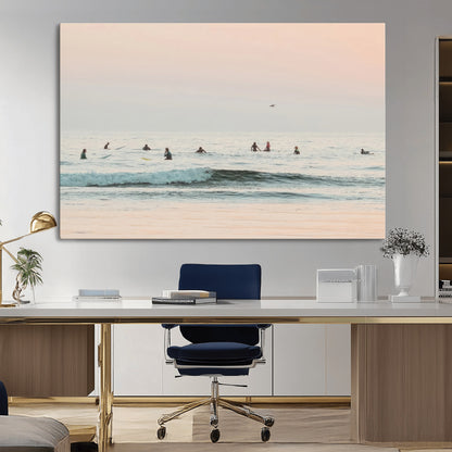 98888919-MGV-CV-36X24-Pastel Ocean Wall Art Canvas Print, Framed Soft Sunset Swimming Art Picture Print, Calm Sea Horizon Perfect Soft Coastal