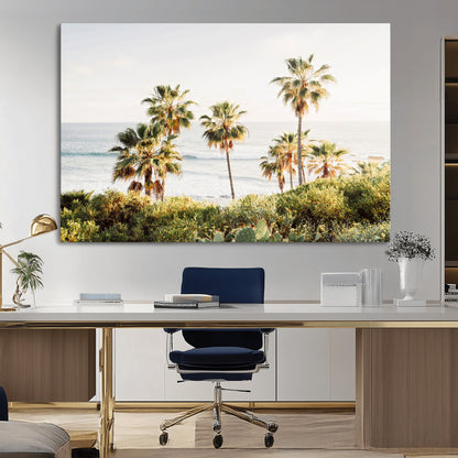 94707294-MGV-CV-36X24-California Coast Wall Art Canvas Print, Framed Palm Trees Art Picture Print, Coastal Landscape Perfect Coastal Minimalist Decor