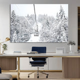 44705668-MGV-CV-36X24-Winter Forest Wall Art Canvas Print, Framed Snowy Forest Art Picture Print, Ski Lift Perfect Scandinavian Decor Artwork