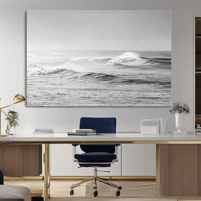 98634812-MGV-CV-36X24-Black and White Ocean Waves Wall Art – Minimalist Sea Canvas Print, Coastal Photography Decor for Living Room, Bedroom or Office