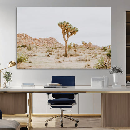 67109959-MGV-CV-36X24-Joshua Tree Wall Art Canvas Print, Framed Neutral Desert Art Picture Print, Earthy Landscape Perfect Neutral Boho Decor Artwork
