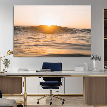 16973771-MGV-CV-36X24-Calm Water Wall Art Canvas Print, Framed Sunset Waves Art Picture Print, Coastal Warmth Perfect Warm Minimalist Decor Artwork