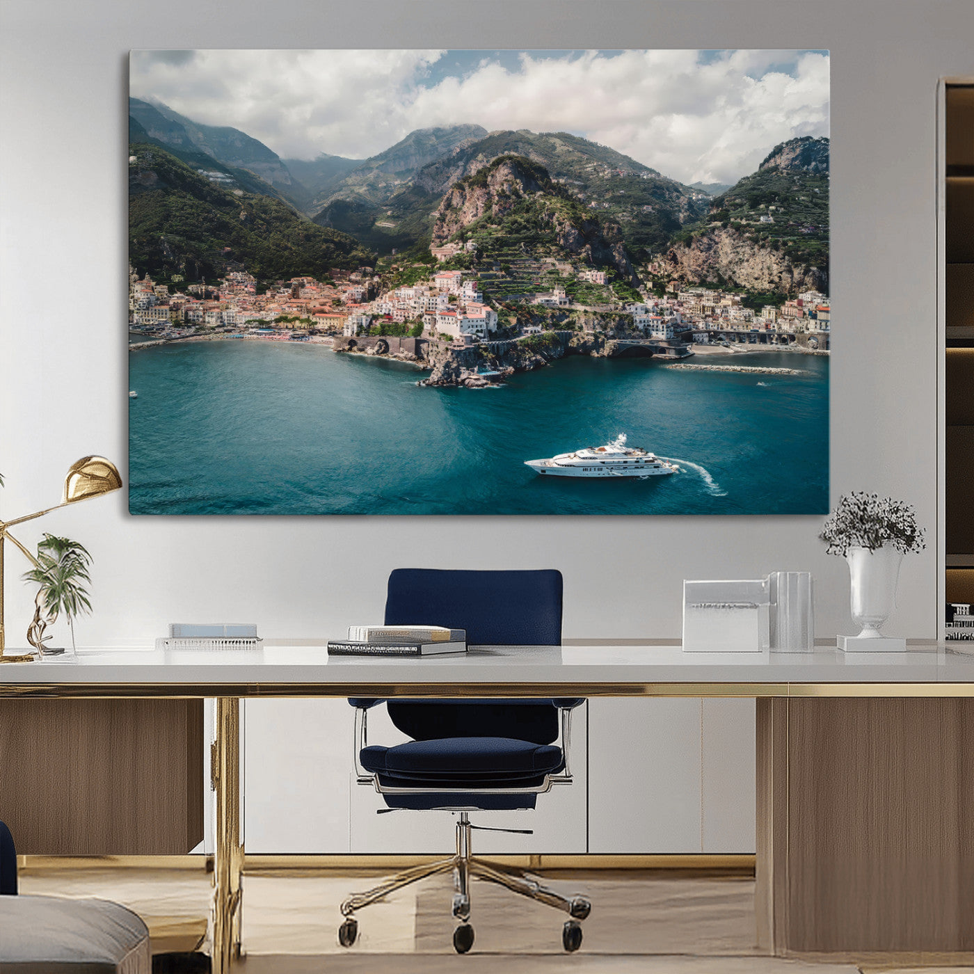 20321590-MGV-CV-36X24-Amalfi Coast Wall Art Canvas Print, Framed Italy Travel Art Picture Print, Mediterranean Landscape Perfect Mediterranean Coastal