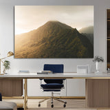 42338636-MGV-CV-36X24-Golden Mountain Wall Art Canvas Print, Framed Misty Summit Art Picture Print, Rugged Landscape Perfect Moody Wilderness Decor