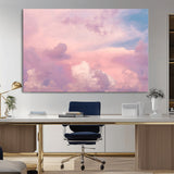 22874890-MGV-CV-36X24-Pastel Sky Wall Art Canvas Print, Framed Dreamy Cloudscape Art Picture Print, Sunset Glow Perfect Minimalist Serenity Decor