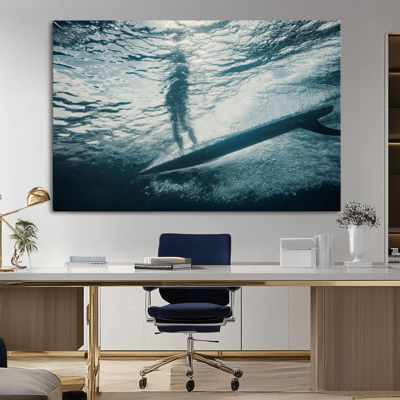 71192524-MGV-CV-36X24-Submerged Surf Wall Art Canvas Print, Framed Underwater Perspective Art Picture Print, Ocean Surf Perfect Coastal Adventure Decor