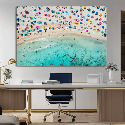 76172085-MGV-CV-36X24-Tropical Shoreline Wall Art Canvas Print, Framed Beach Relaxing Art Picture Print, Aerial Summer Perfect Coastal Vibrant Decor