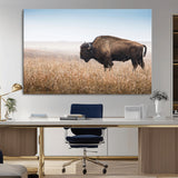 99620201-MGV-CV-36X24-Wild Bison Wall Art Canvas Print, Framed Bison in Prairie Art Picture Print, Rustic Western Perfect Rustic Western Decor Artwork