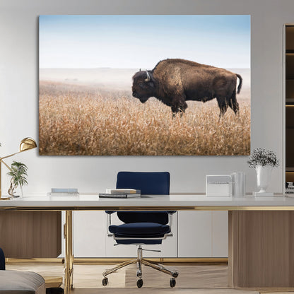 99620201-MGV-CV-36X24-Wild Bison Wall Art Canvas Print, Framed Bison in Prairie Art Picture Print, Rustic Western Perfect Rustic Western Decor Artwork
