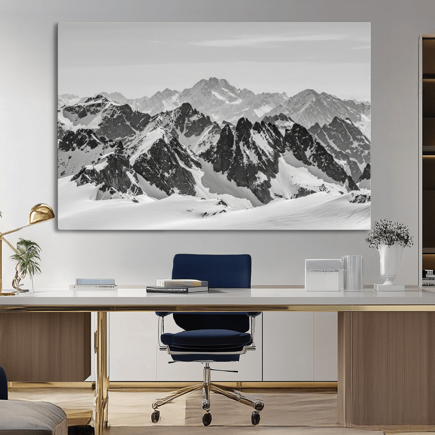 32399691-MGV-CV-36X24-Snowy Mountain Wall Art Canvas Print, Framed Mountain Peaks Art Picture Print, Alpine Mountains Perfect Minimalist Alpine Decor