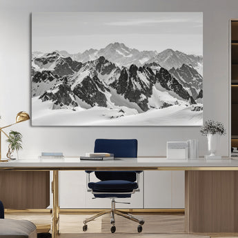 32399691-MGV-CV-36X24-Snowy Mountain Wall Art Canvas Print, Framed Mountain Peaks Art Picture Print, Alpine Mountains Perfect Minimalist Alpine Decor