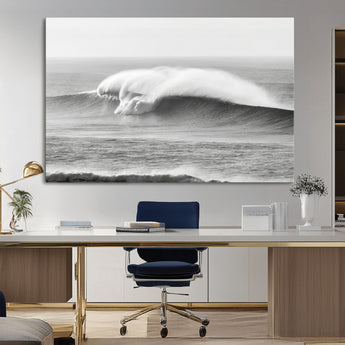 42544082-MGV-CV-36X24-Monochrome Seascape Wall Art Canvas Print, Framed Surf Wave Art Picture Print, Minimalist Ocean Perfect Moody Coastal Decor