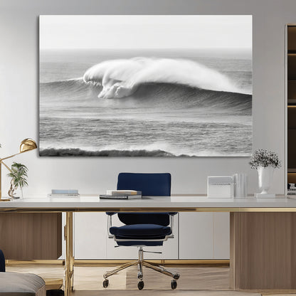 42544082-MGV-CV-36X24-Monochrome Seascape Wall Art Canvas Print, Framed Surf Wave Art Picture Print, Minimalist Ocean Perfect Moody Coastal Decor