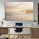 57669769-MGV-CV-36X24-Misty Coastal Wall Art Canvas Print, Framed Golden Sunset Art Picture Print, Serene Shoreline Perfect Tranquil Coastal Decor