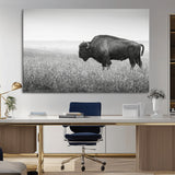 28435251-MGV-CV-36X24-Bison In Prairie Wall Art Canvas Print, Framed Rustic Wildlife Art Picture Print, Wild Buffalo Perfect Rustic Western Decor