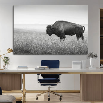 28435251-MGV-CV-36X24-Bison In Prairie Wall Art Canvas Print, Framed Rustic Wildlife Art Picture Print, Wild Buffalo Perfect Rustic Western Decor