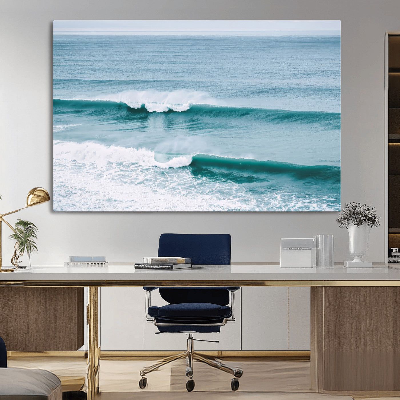 73692470-MGV-CV-36X24-Ocean Swell Wall Art Canvas Print, Framed Surf Waves Art Picture Print, Blue Water Perfect Coastal Dynamic Decor Artwork
