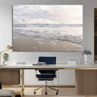 70596264-MGV-CV-36X24-Ocean Waves Wall Art Canvas Print, Framed Coastal Shoreline Art Picture Print, Sea Foam Perfect Coastal Minimalist Decor Artwork