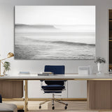60635783-MGV-CV-36X24-Black White Seascape Wall Art Canvas Print, Framed Ocean Waves Art Picture Print, Misty Coastal Perfect Minimalist Coastal Decor